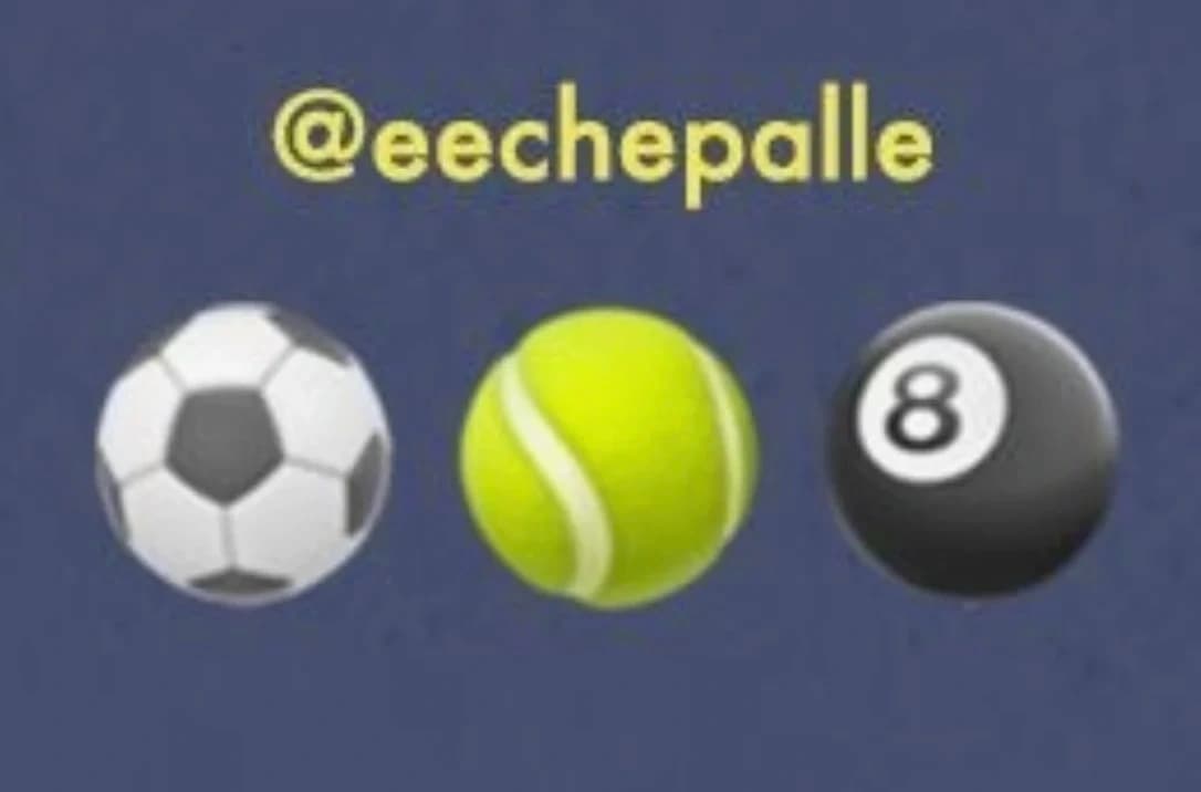il primo logo: @eechepalle in giallo su sfondo blu con pallone, pallina da tennis e palla 8 da biliardo